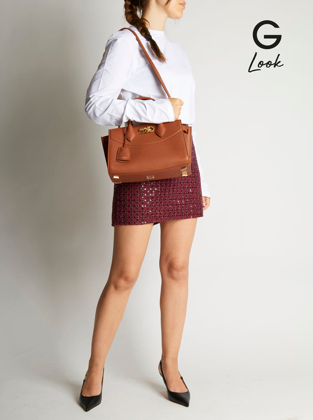 Ferragamo Women 'Soft' Brown Handbag With Adjustable And Removable Shoulder Strap And Removable Logo Tag On The Front In Leather Woman