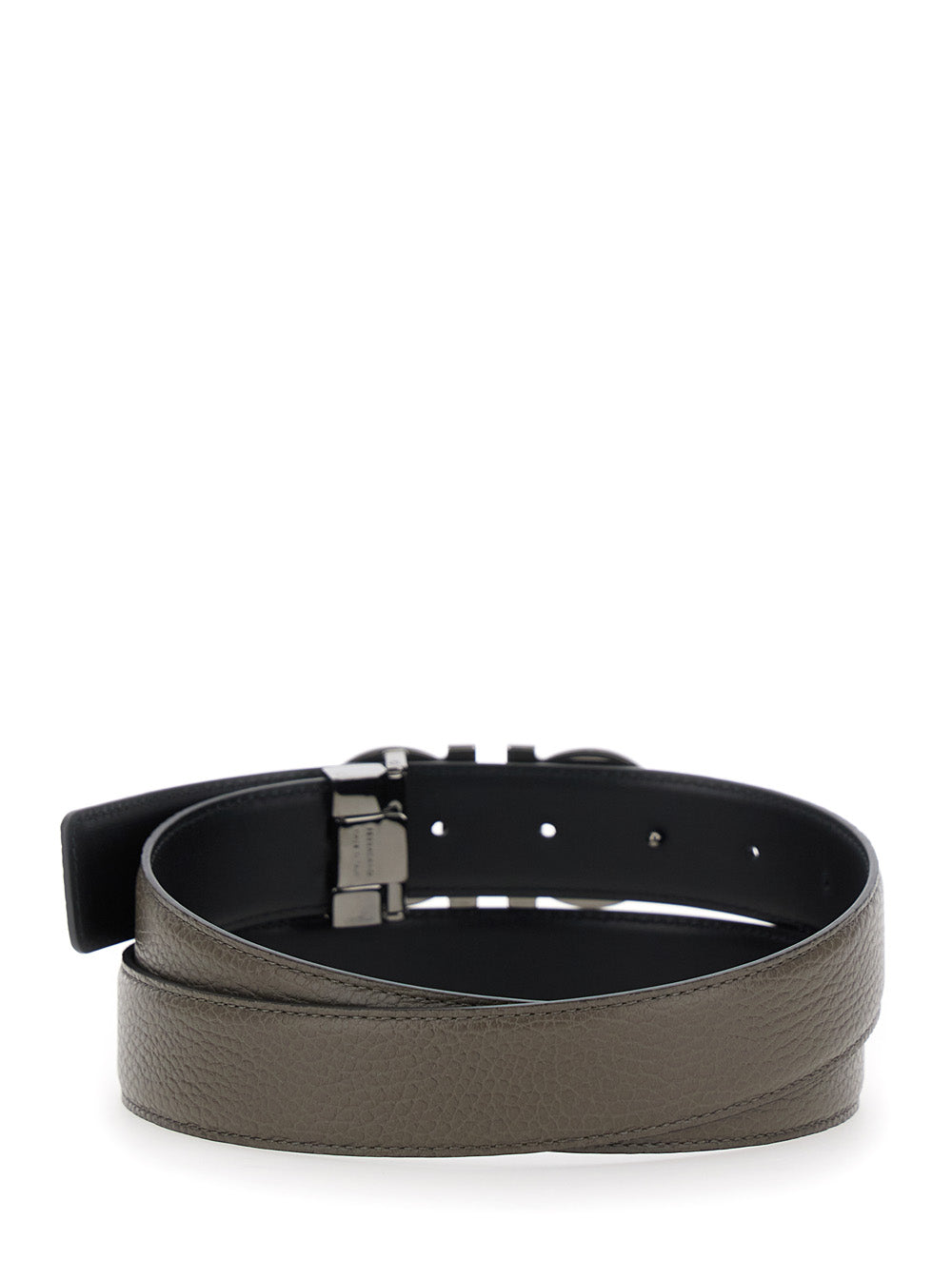 Cinto reversível Ferragamo masculino cinza com fivela Gancini em couro.