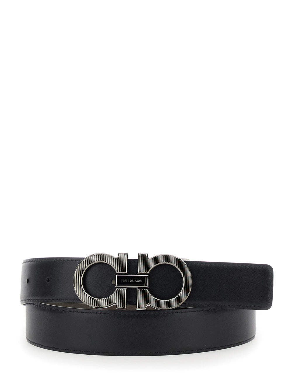 Cinto reversível Ferragamo masculino cinza com fivela Gancini em couro.