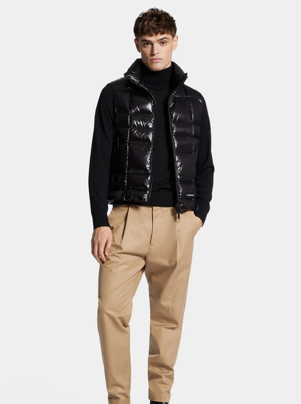 Dsquared2 Men Black Sleeveless Down Jacket With High Neck And Logo Patch On The Front In Tech Fabric Man