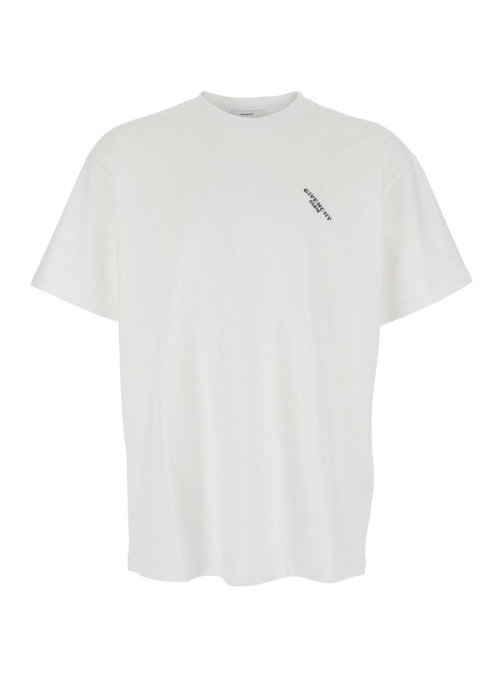 Givenchy Men White T-Shirt With Diagonal Embroidered Logo In Cotton Man