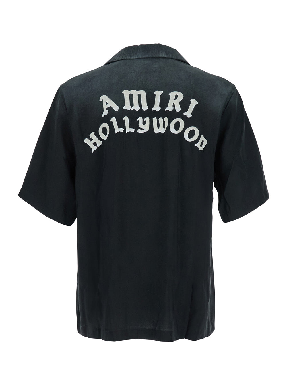 Amiri Men Black Shirt With Cuban Collar And Logo Lettering On Front In Modal Man