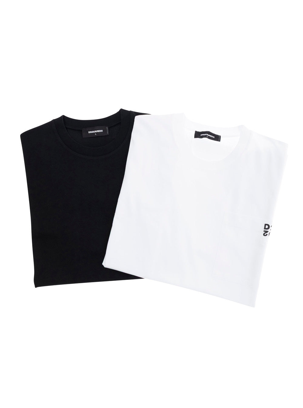Dsquared2 Men Black And White Set Of Two T-Shirts With Logo On The Front In Cotton Man