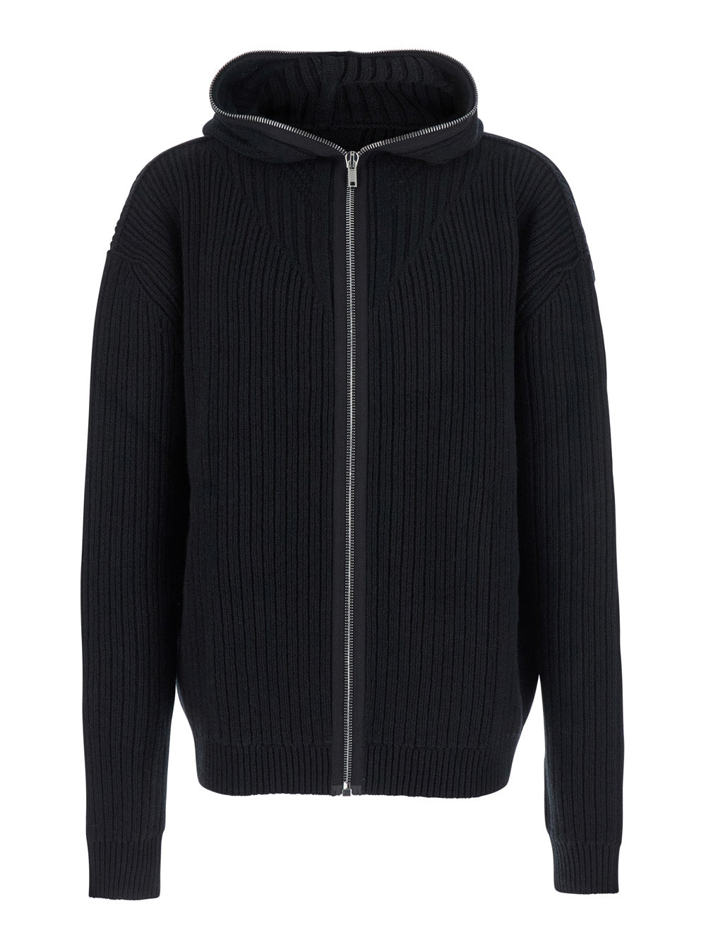Rick Owens Men Black Hooded Sweatshirt With Front Zip Closure In Wool Man