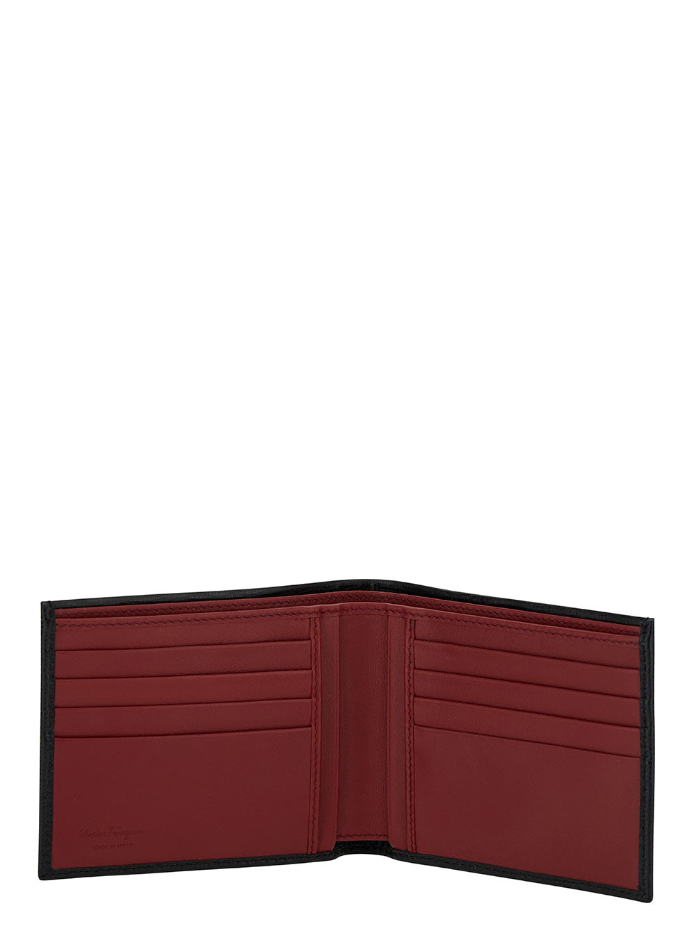 Carteira masculina Ferragamo Revival Gancini preta em couro texturizado.