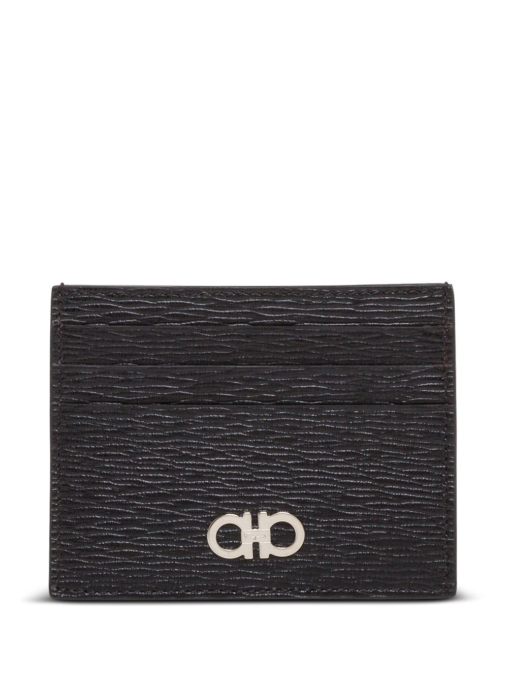 Ferragamo Men Salvatore Ferragamo Man's Revival Black  Leather Card Holder With Gancini Buckle