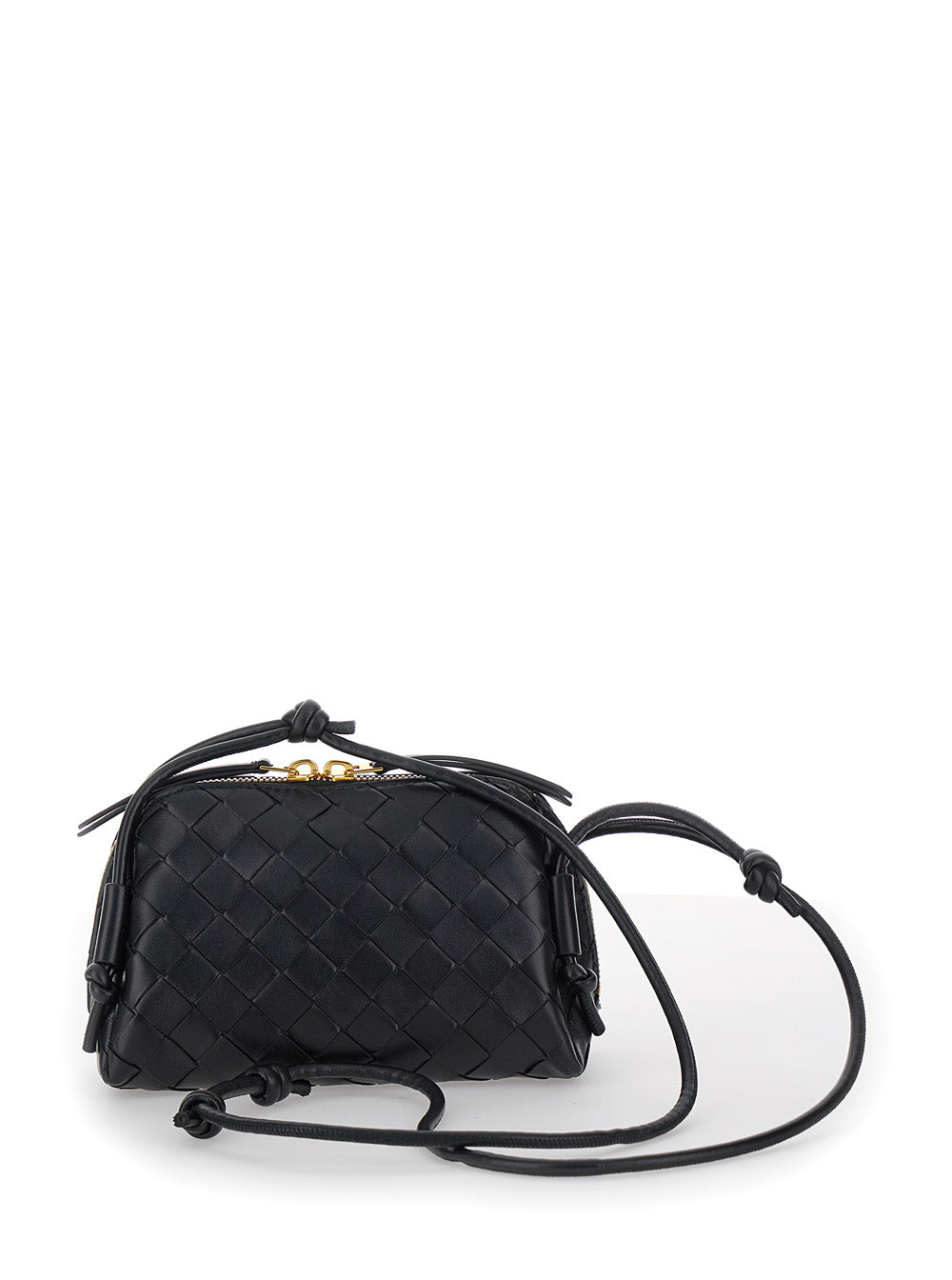Bottega Veneta Women 'Concert' Black Crossbody Bag With Intreccio Motif In Leather Woman