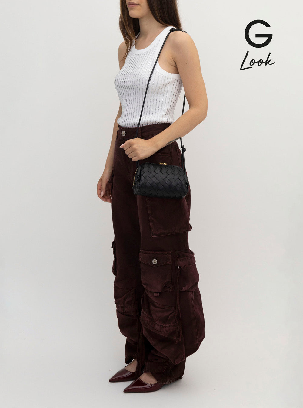 Bottega Veneta Women 'Concert' Black Crossbody Bag With Intreccio Motif In Leather Woman