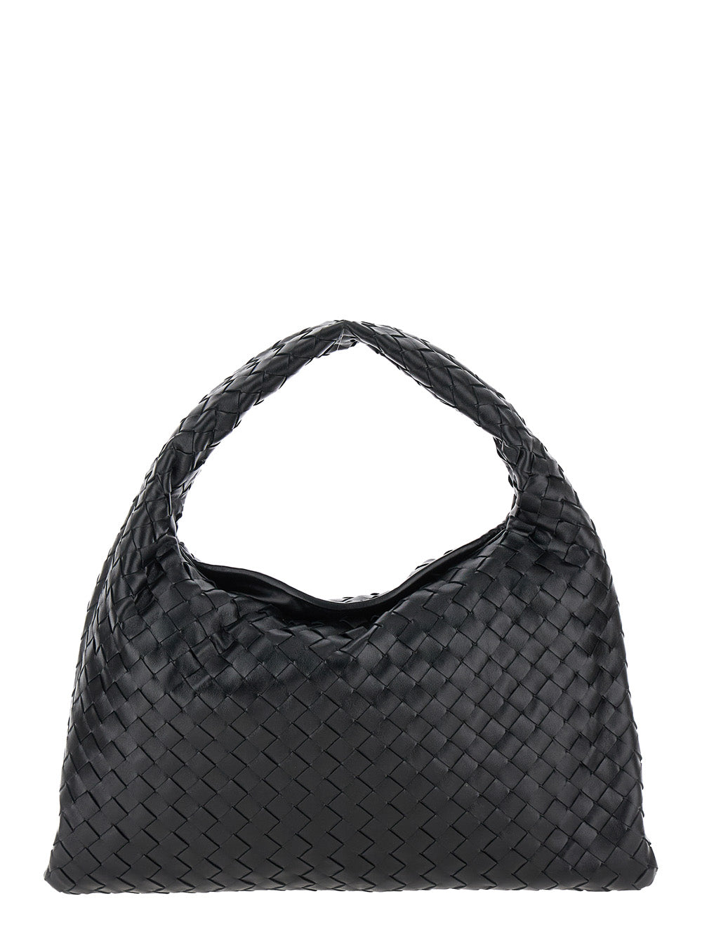 Bottega Veneta Women 'Hop Small' Black Shoulder Bag With Intreccio Motif In Leather Woman