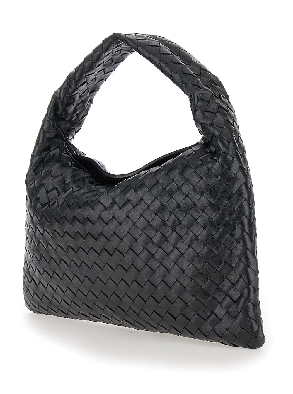 Bottega Veneta Women 'Hop Small' Black Shoulder Bag With Intreccio Motif In Leather Woman