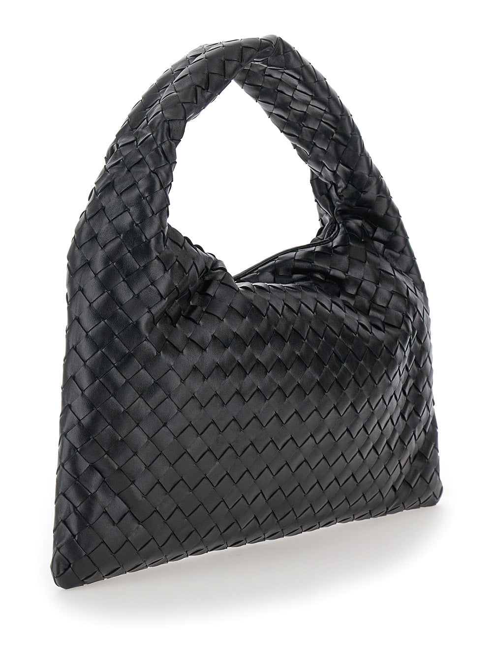 Bottega Veneta Women 'Hop Small' Black Shoulder Bag With Intreccio Motif In Leather Woman