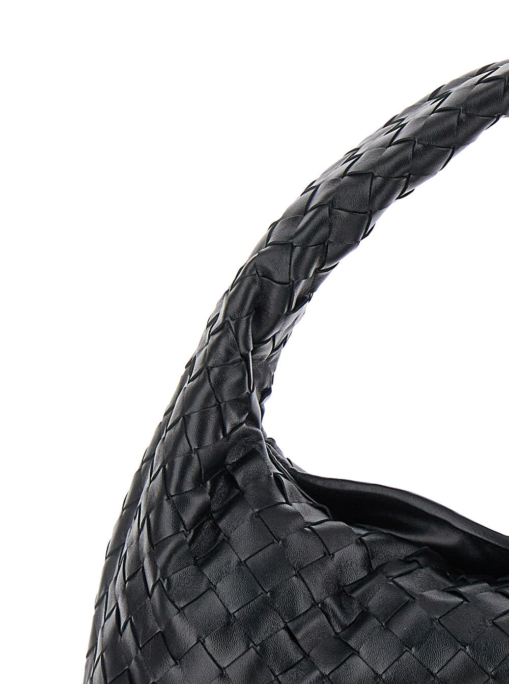 Bottega Veneta Women 'Hop Small' Black Shoulder Bag With Intreccio Motif In Leather Woman