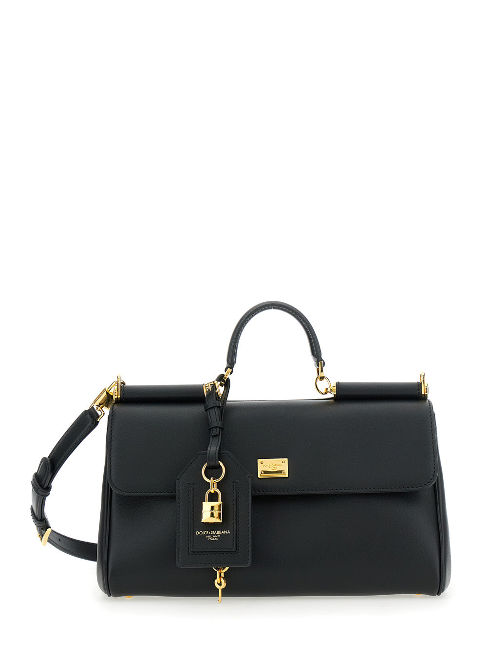 Dolce & Gabbana Women Black Handbag With Padlock Detail And Adjustable And Removable Shoulder Strap In Leather Woman