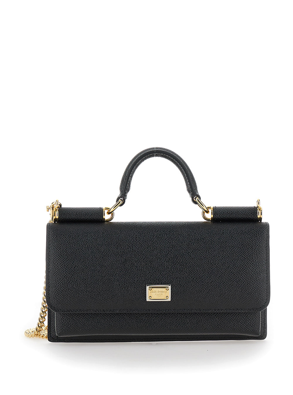 Dolce & Gabbana Women Black Handbag With Logo Plaque In Grained Leather Woman