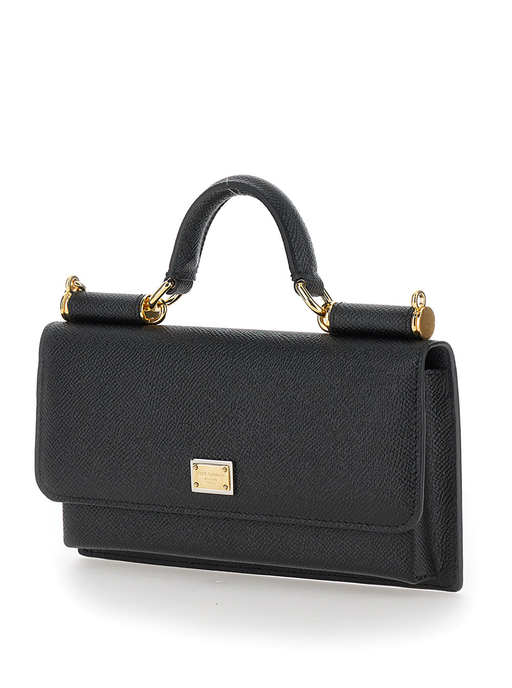 Dolce & Gabbana Women Black Handbag With Logo Plaque In Grained Leather Woman