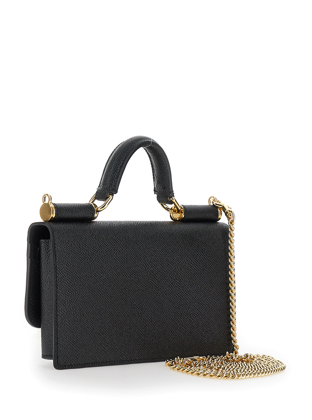 Dolce & Gabbana Women Black Handbag With Logo Plaque In Grained Leather Woman