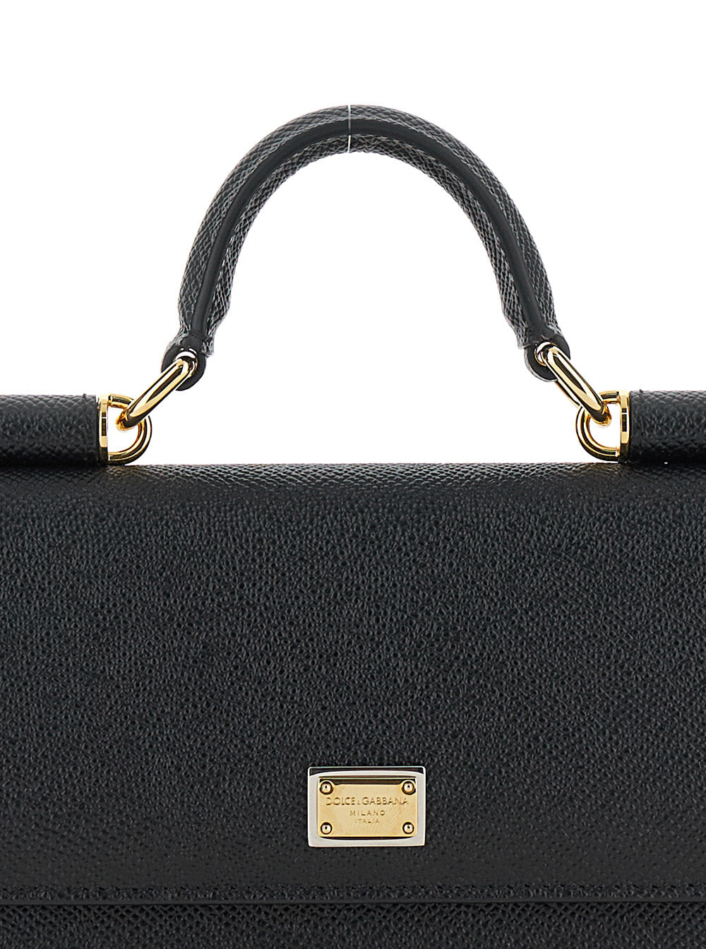 Dolce & Gabbana Women Black Handbag With Logo Plaque In Grained Leather Woman