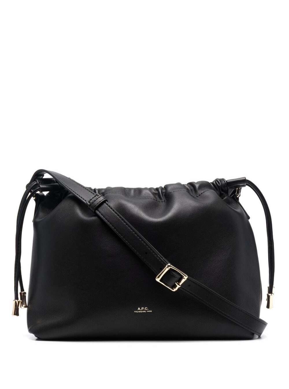 A.P.C. Women Black Crossbody Bag With Logo Lettering On The Front And Drawstring Closure In Ecoleather Woman