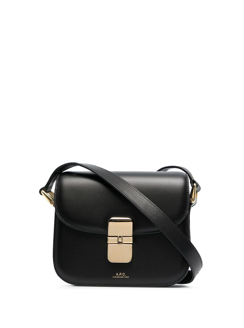 A.P.C. Women 'Grace' Black Mini Crossbody Bag With Adjustable Shoulder Strap And Embossed Logo Lettering On The Front In Leather Woman