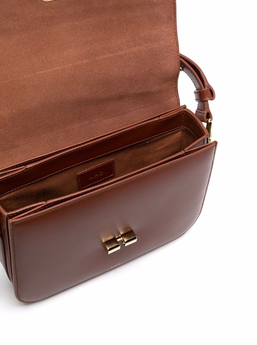 A.P.C. Women 'Grance' Brown Small Crossbody Bag Wirh Embossed Logo Lettering On The Front And Adjustable Shoulder Strap In Leather Woman