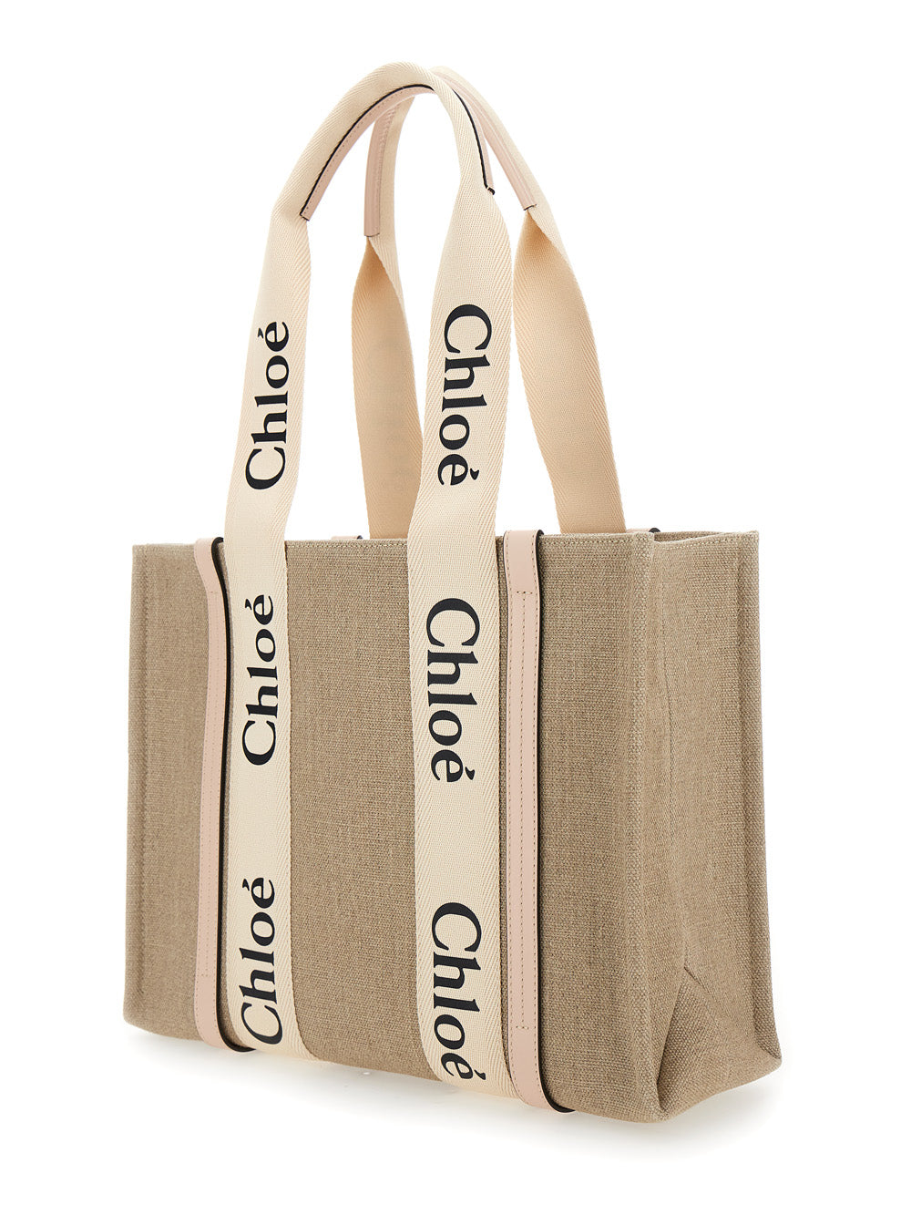 Chloé Women 'Medium Woody' Beige Handbag With Logo In Canvas Woman