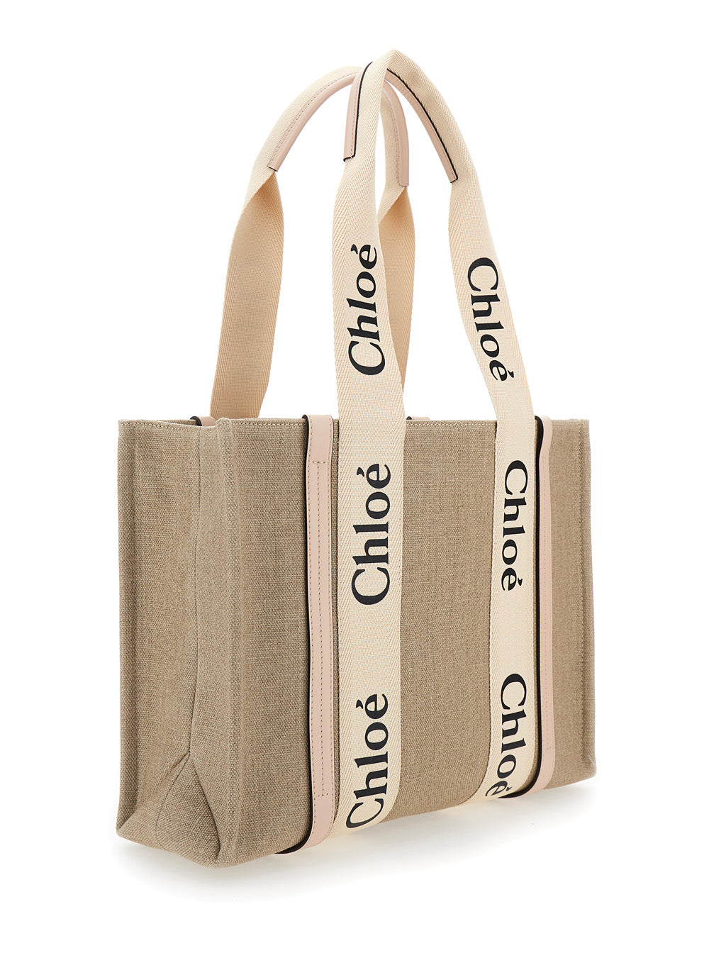 Chloé Women 'Medium Woody' Beige Handbag With Logo In Canvas Woman