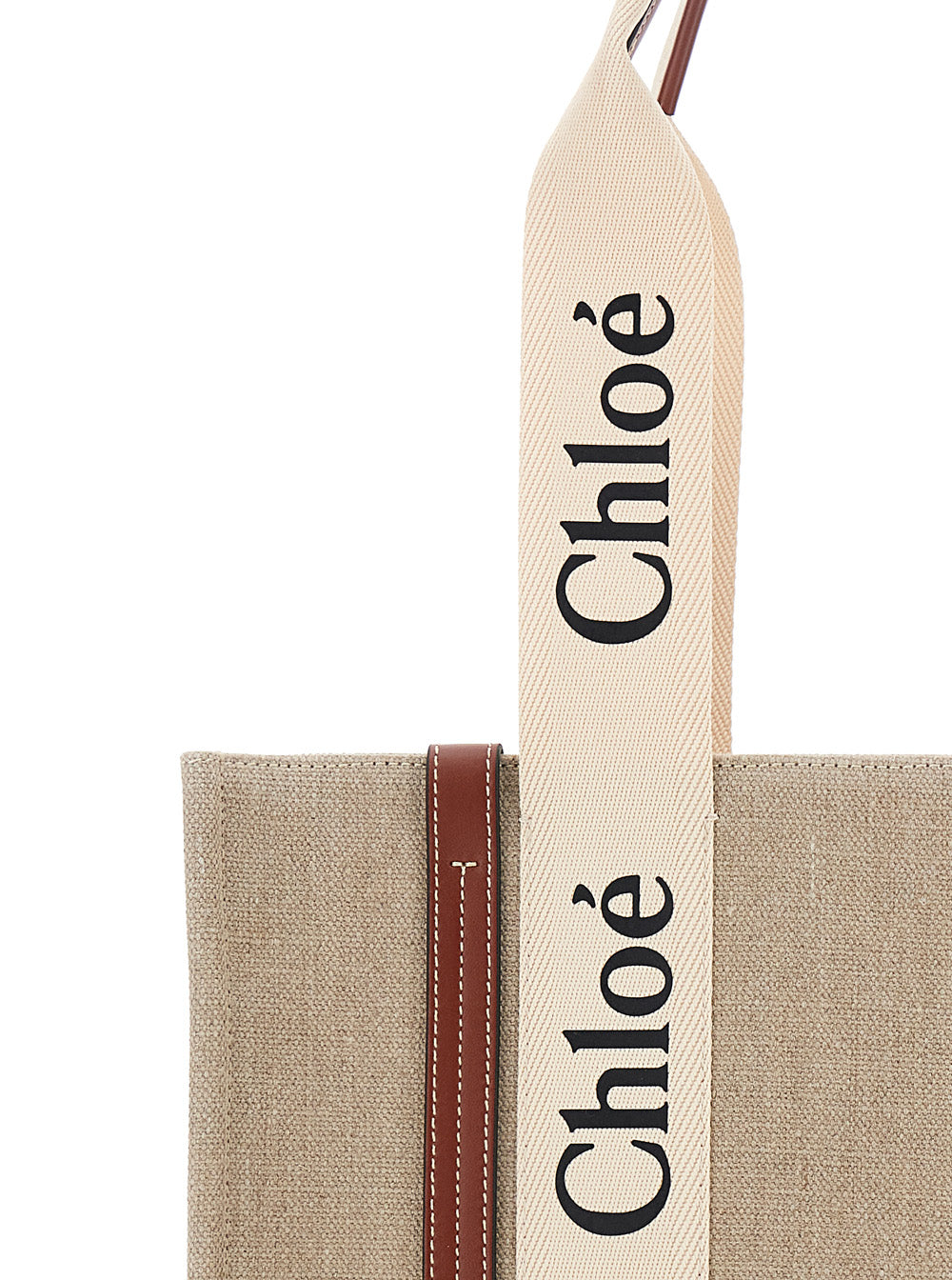 Chloé Women 'Medium Woody' Beige Handbag With Logo Lettering On The Front In Linen Woman