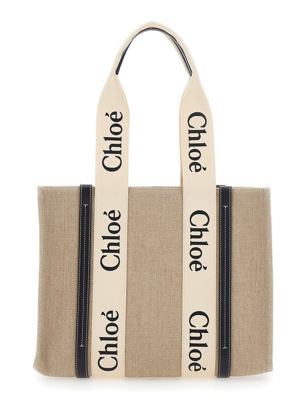 Chloé Women 'Medium Woody' Beige Handbag With Logo Lettering On The Front In Linen Woman