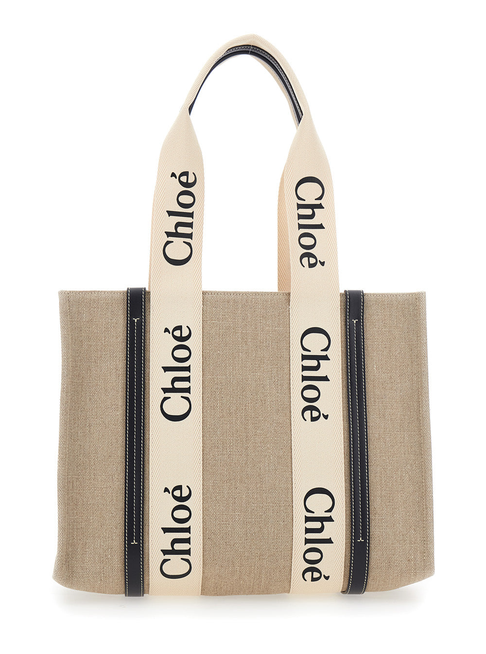 Chloé Women 'Medium Woody' Beige Handbag With Logo Lettering On The Front In Linen Woman