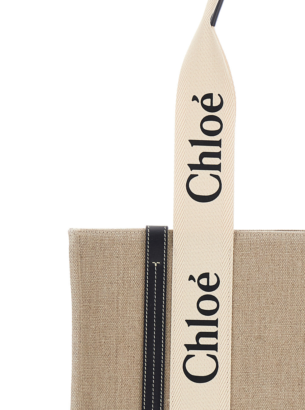 Chloé Women 'Medium Woody' Beige Handbag With Logo Lettering On The Front In Linen Woman