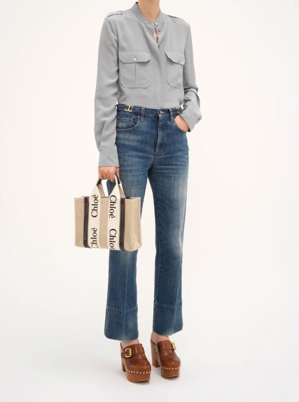 Chloé Women 'Woody' Multicolor Tote Bag With Shoulder Strap And Ribbon In Leather And Linen Canvas Woman Chloé