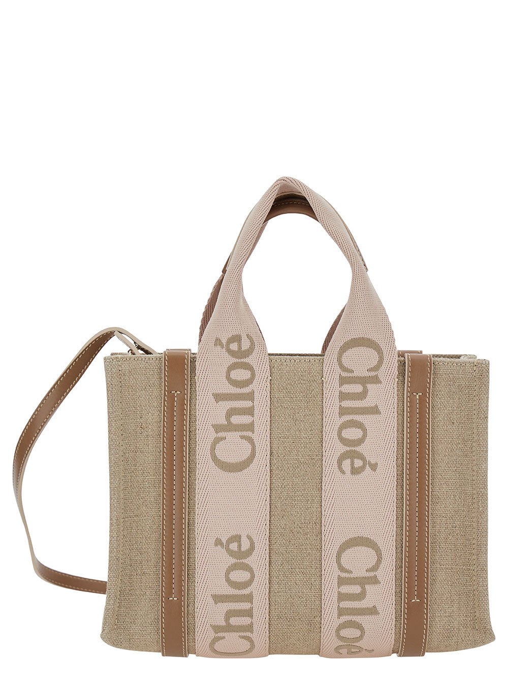 Chloé Women 'Small Woody' Beige Tote Bag With Logo Detail In Linen Woman