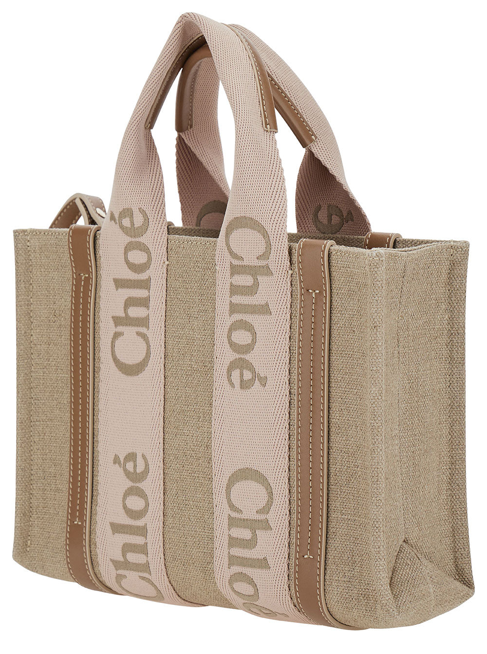 Chloé Women 'Small Woody' Beige Tote Bag With Logo Detail In Linen Woman