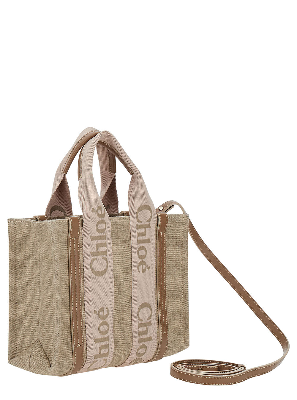 Chloé Women 'Small Woody' Beige Tote Bag With Logo Detail In Linen Woman