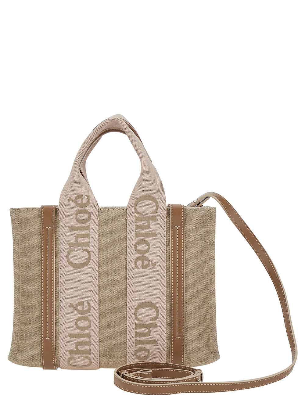 Chloé Women 'Small Woody' Beige Tote Bag With Logo Detail In Linen Woman