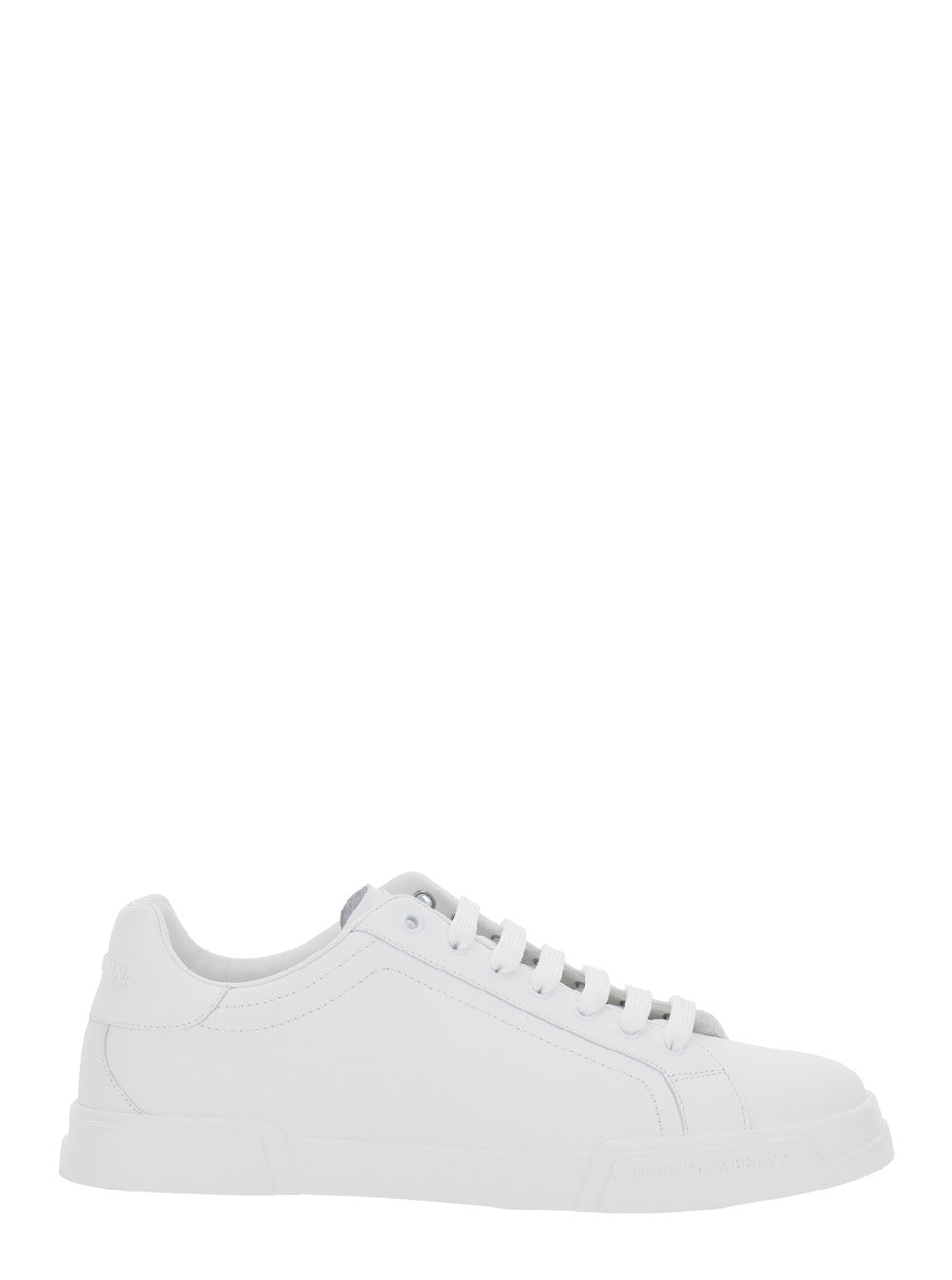 Dolce & Gabbana Men 'Portofino Light' White Sneakers With Logo Patch On The Tongue And Tonal Logo Lettering On The Heel In Leather Man