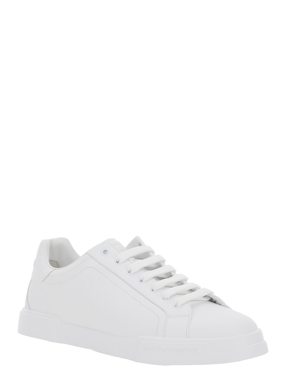 Dolce & Gabbana Men 'Portofino Light' White Sneakers With Logo Patch On The Tongue And Tonal Logo Lettering On The Heel In Leather Man