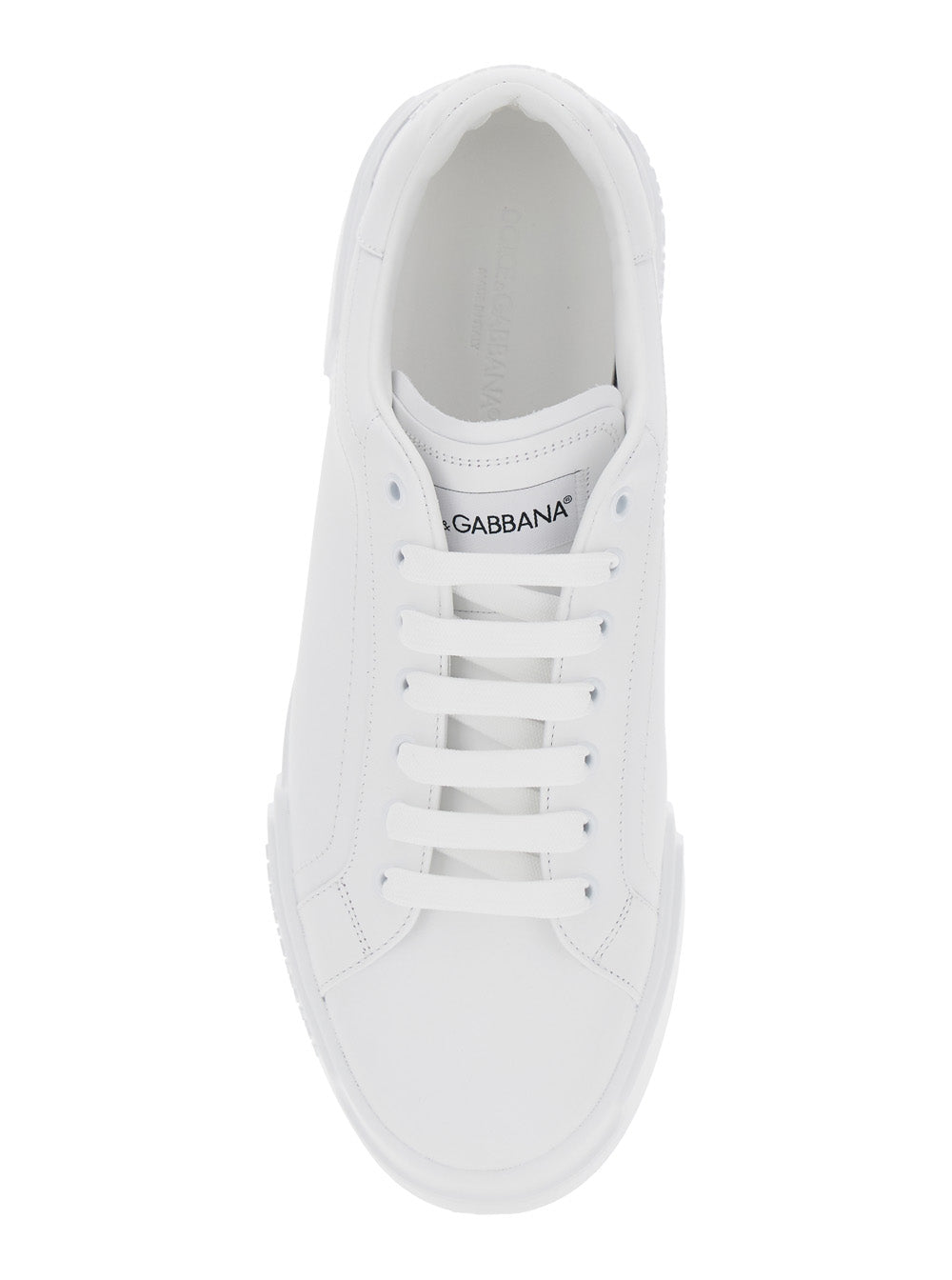 Dolce & Gabbana Men 'Portofino Light' White Sneakers With Logo Patch On The Tongue And Tonal Logo Lettering On The Heel In Leather Man