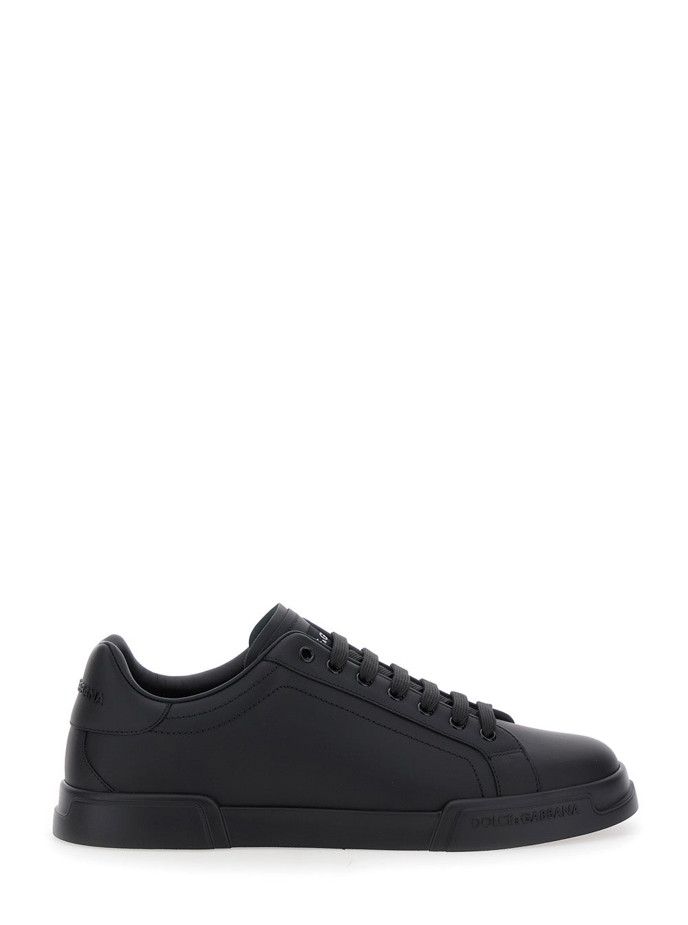 Dolce & Gabbana Men 'Portofino Light' Black Sneakers With Logo Patch On The Tongue And Tonal Logo Lettering On The Heel In Leather Man