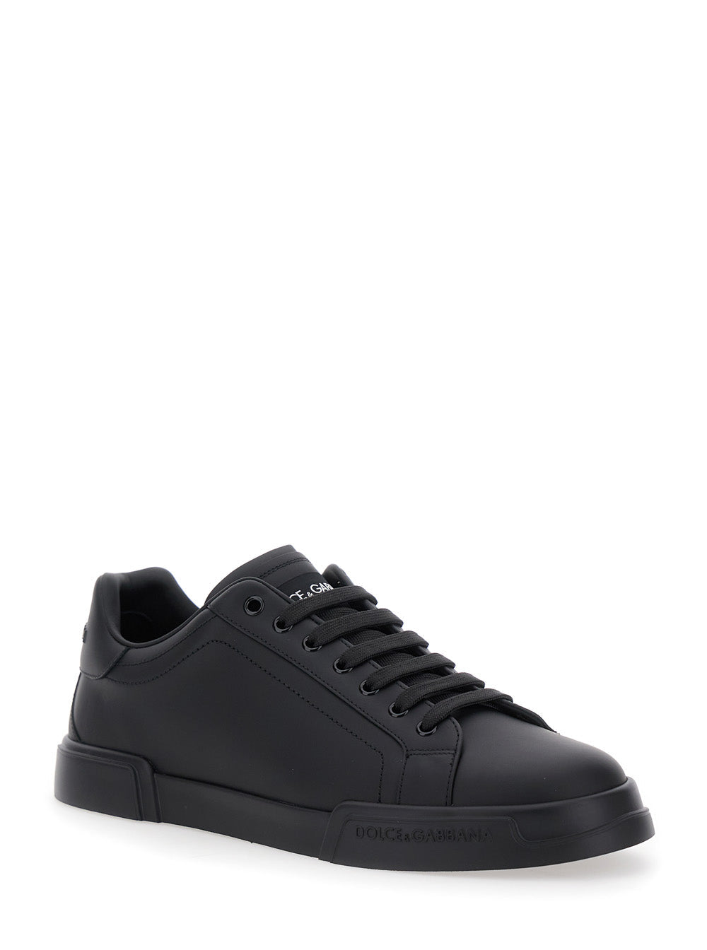 Dolce & Gabbana Men 'Portofino Light' Black Sneakers With Logo Patch On The Tongue And Tonal Logo Lettering On The Heel In Leather Man