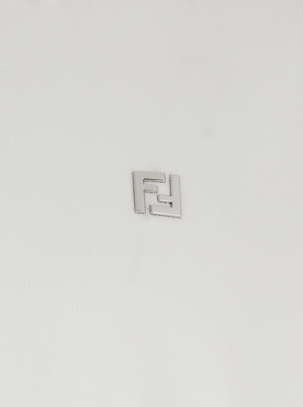Fendi Men White Polo Shirt With Classic Collar And Metallic Ff Plaque On The Front In Cotton Woman