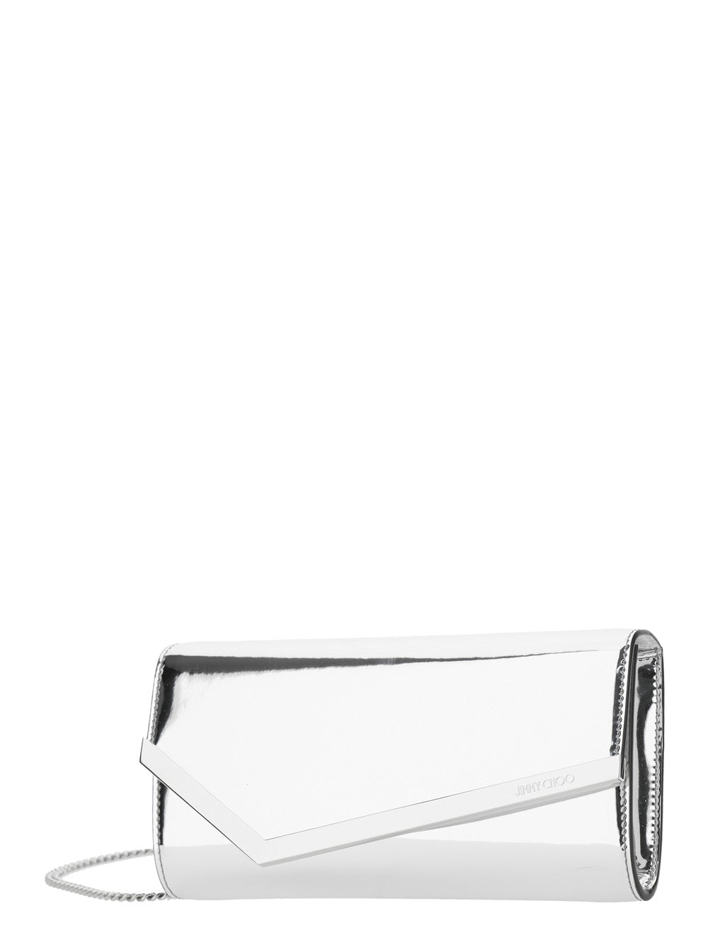 Jimmy Choo Women 'Emmie' Metallic Envelope Clutch With Logo Lettering On The Front And Chain-Link Shoulder Strap In Leather And Fabric Blend Woman