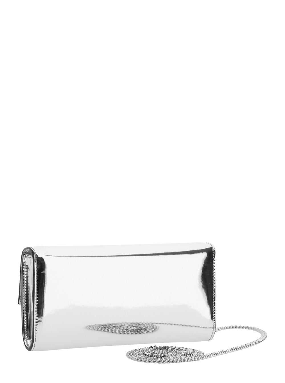 Jimmy Choo Women 'Emmie' Metallic Envelope Clutch With Logo Lettering On The Front And Chain-Link Shoulder Strap In Leather And Fabric Blend Woman