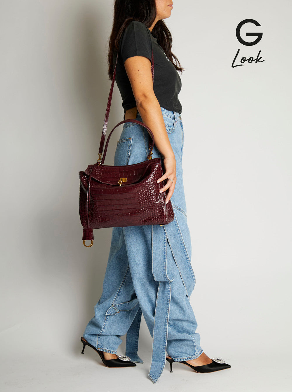 Balenciaga Women 'Rodeo' Bordeaux Handbag With Removable Shoulder Strap In Leather Woman