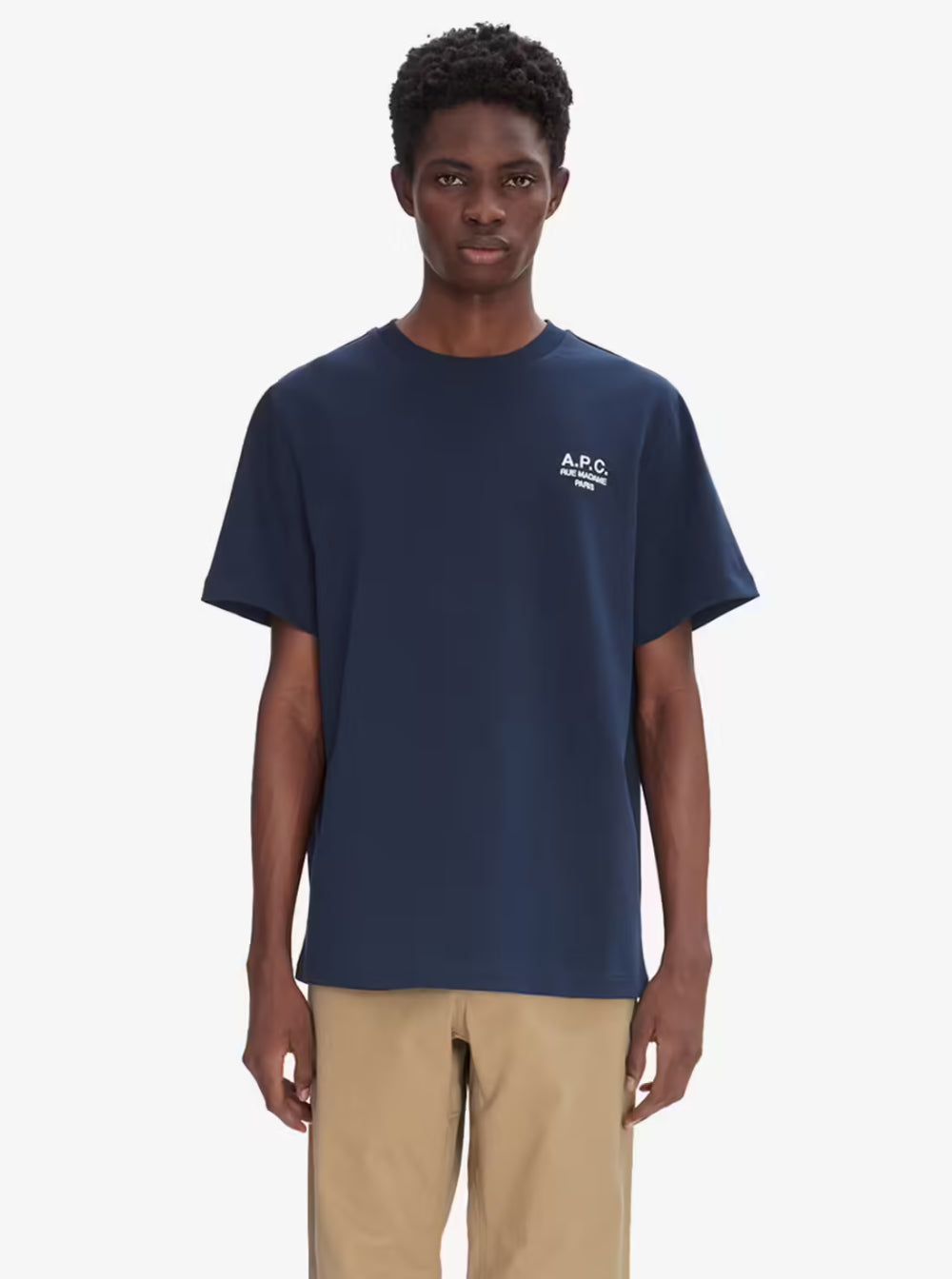 A.P.C. Men Blue Crewneck T-Shirt With Logo Embroidered On The Front In Cotton Man
