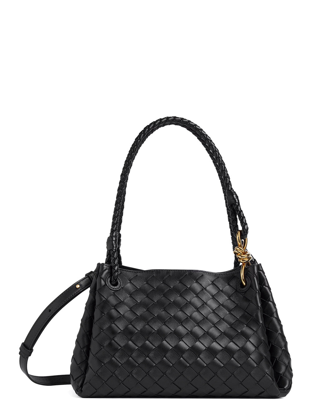 Bottega Veneta Women 'Parachutte' Black Shoulder Bag With Knot Detail And Intrecciato Motif In Leather Woman