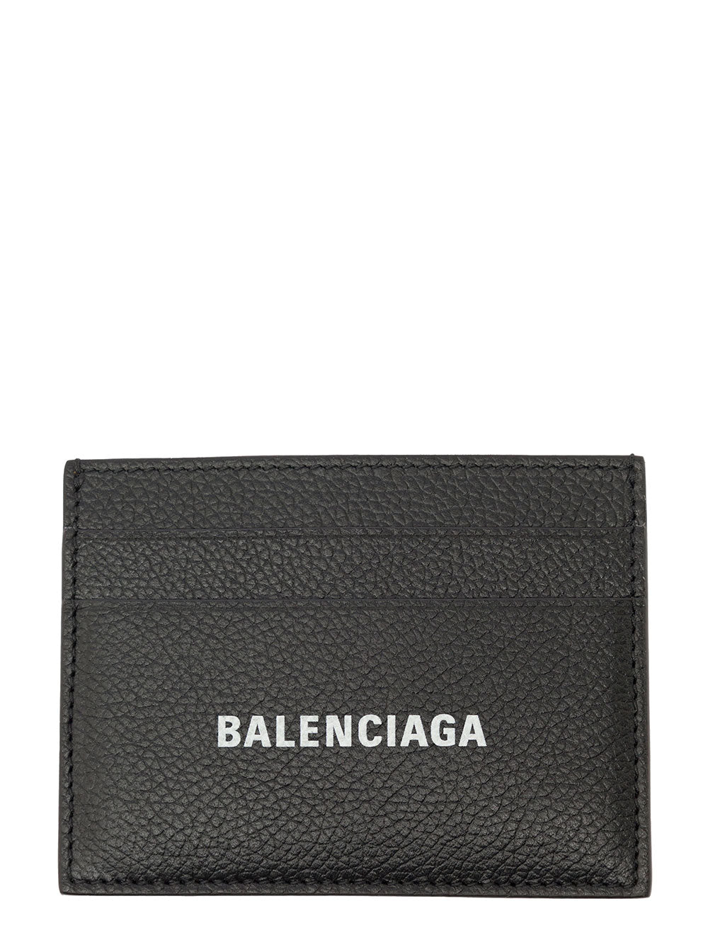 Balenciaga Men Black Card Holder With Logo Lettering On The Front In Grained Leather Man
