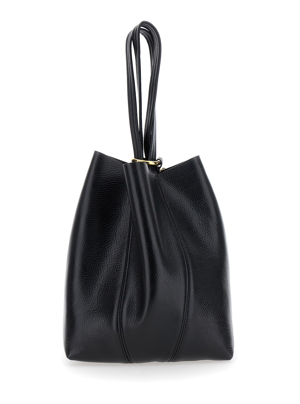 Chloé Women 'Spin' Black Shoulder Bag With Metal Logo Medals In Grained Leather Woman