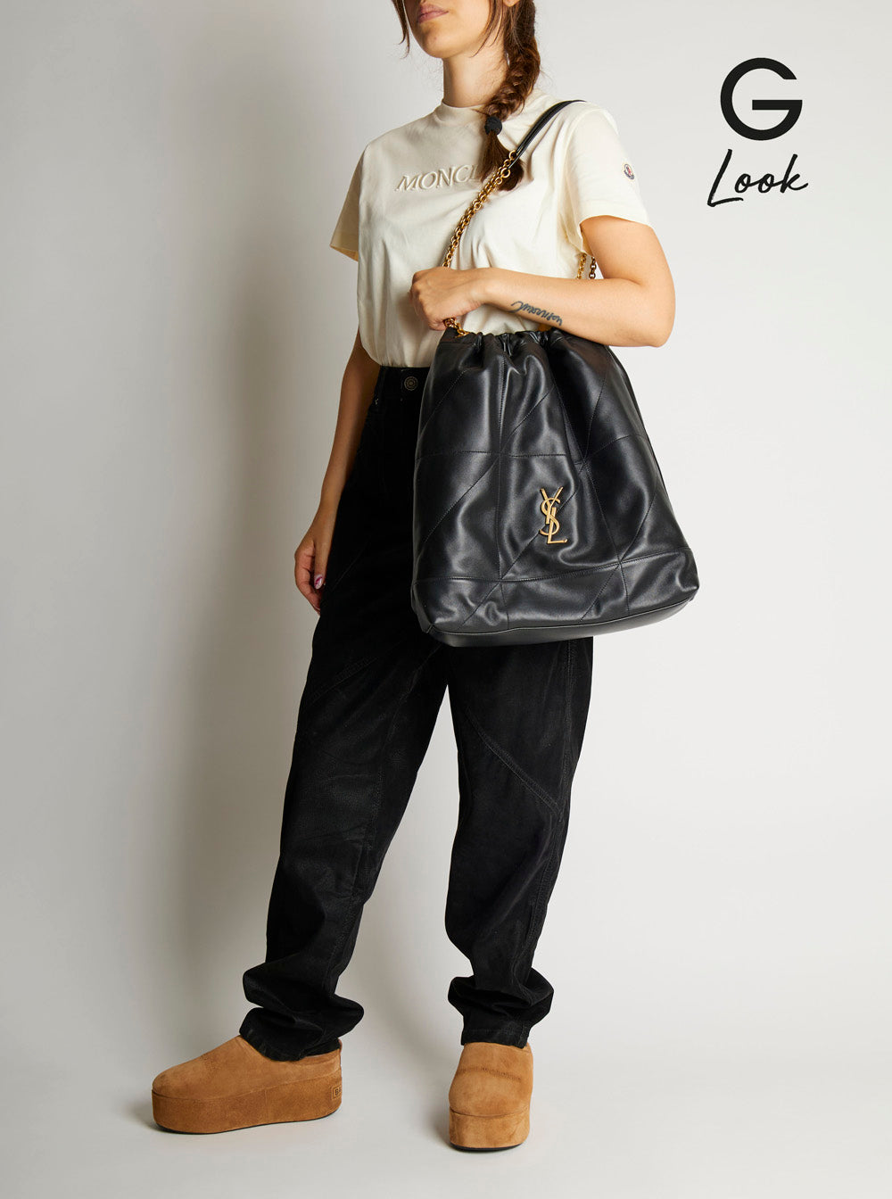 Saint Laurent Women 'Jamie' Black Crossbody Bag With Two Top Chain-Link Handles And Cassandre Plaque On The Front In Leather Woman