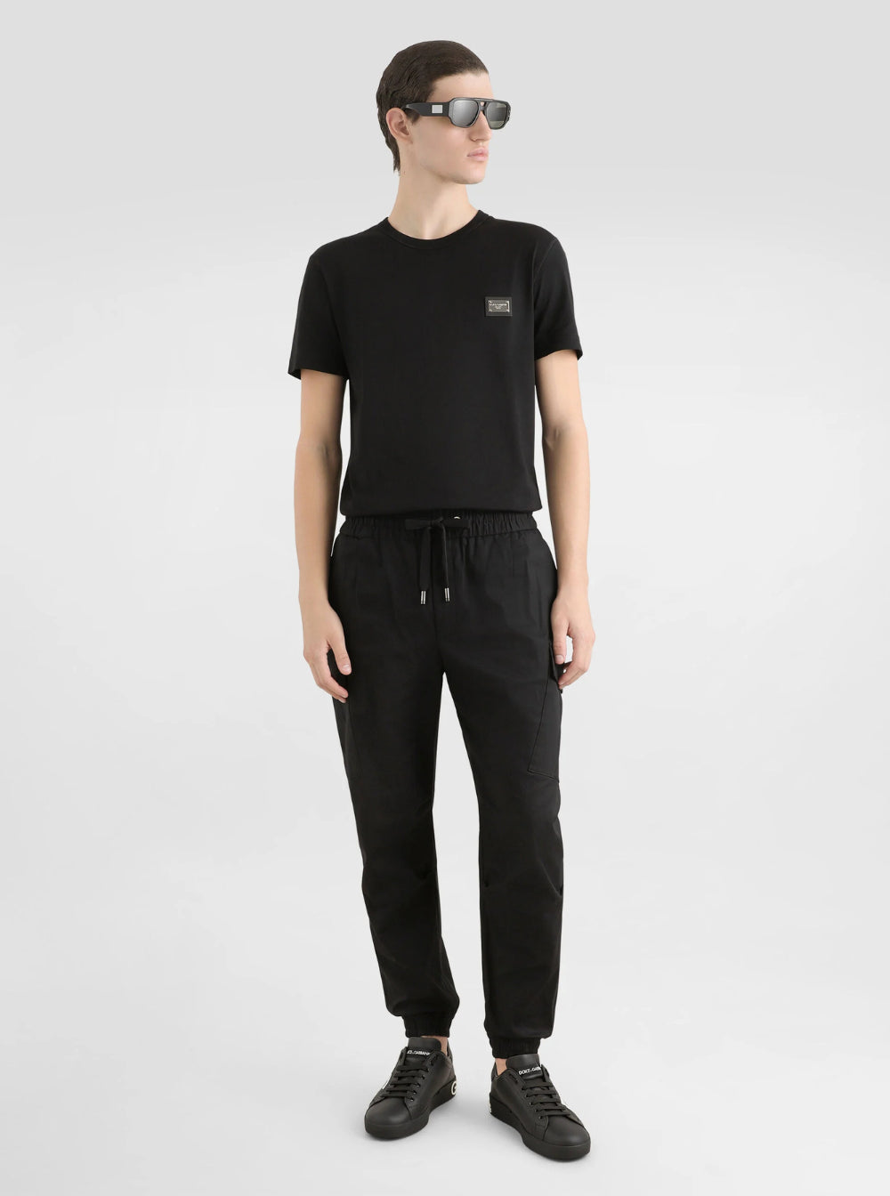 Dolce & Gabbana Men Black T-Shirt With Logo Tag Detail On The Front In Cotton Man